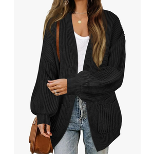 MEROKEETY Women's Chunky Cardigan Sweaters 2025 Lantern Long Sleeve Oversized Knit Outerwear with Pockets Size M