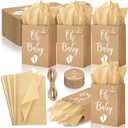 Saypacck 50 Pack Rustic Kraft Baby Shower Gifts Bag with Tissue Papers Baby Shower Paper Bags with Handle and 50 Tissue Tags Twine for Guests Gifts Gender Reveal Favors
