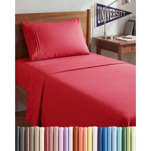 Twin XL Size 3 Piece Sheet Set - Comfy Breathable & Cooling Sheets - Hotel Luxury Bed Sheets for Women & Men - Deep Pockets, Easy-Fit, Extra Soft and Wrinkle Free Sheets - Red Oeko-Tex Bed Sheet Set