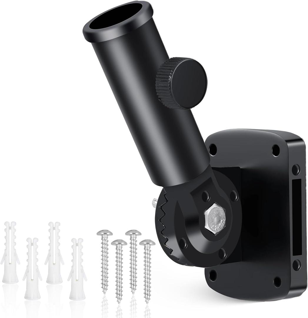 Adjustable Flag Pole Holder, Flag Pole Bracket for Outside House Heavy Duty Aluminum, Multi-Position Flag Pole Mounting Bracket Rust Free with Hardwares, 1" Inner Diameter (Black-1 Pack)