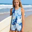 Enlifety 8-18T Girls 3 Piece Tankini Swimsuit Racerback Bathing Suit with Shorts & Briefs (12-13 Years, Blue Marble)