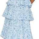 Argeousgor Womens Floral Print Maxi Dresses Tiered Ruffles Long Dress Spaghetti Strap Sleeveless Flowy Layered Sundress, Blue, XL 