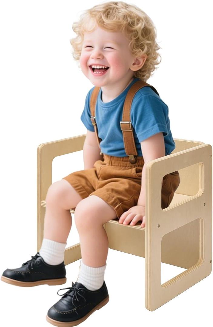 FUNLIO Height Adjustable Montessori Weaning Chair for Age 1-3, Quality Solid Wooden Chair, for Eating/ Reading/ Playing, Montessori Furniture with CPC Certified - Natural
