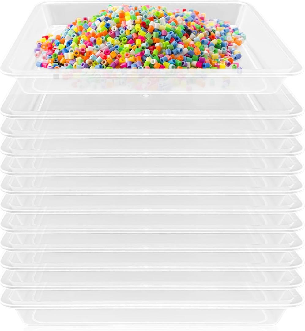 12 Pack Plastic Art Trays,Stackable Craft Trays,Organizer Activity Tray,Serving Tray for School,Home,Painting,Beads,DIY Projects (Clear)