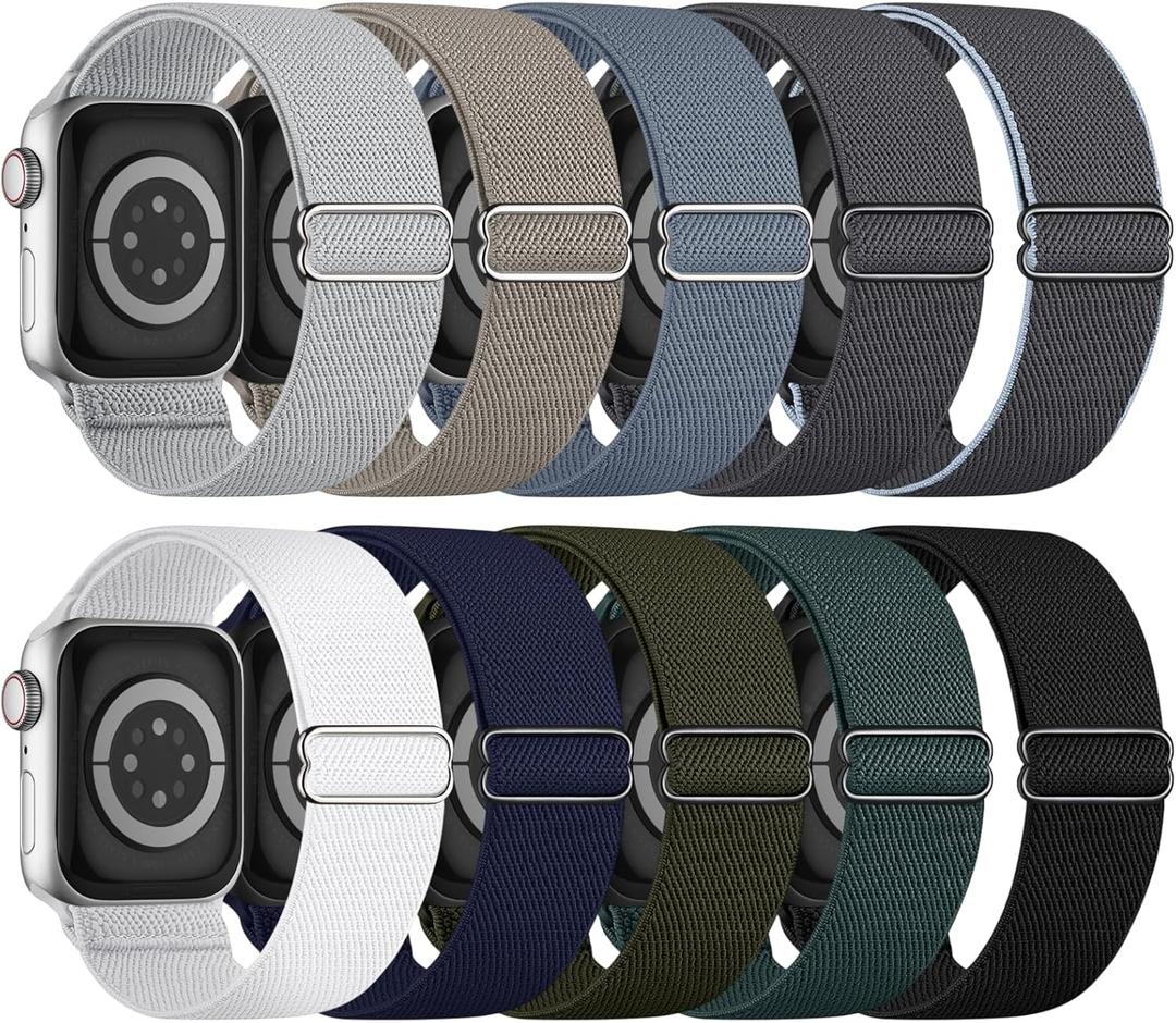 10 Pack Stretchy Bands Compatible with Apple Watch Band 40mm 38mm 41mm 42mm 44mm 45mm 46mm 49mm Women Men, Water-Resistant Solo Loop Elastic Sport Straps for iWatch Series 11 10 9 8 7 6 5 4 3 SE Ultra (Gray/Black/Navy Blue/Army Green/Rock Gray/White/Stone/Deep Green/Blue Gray/Dark Grayish Blue)