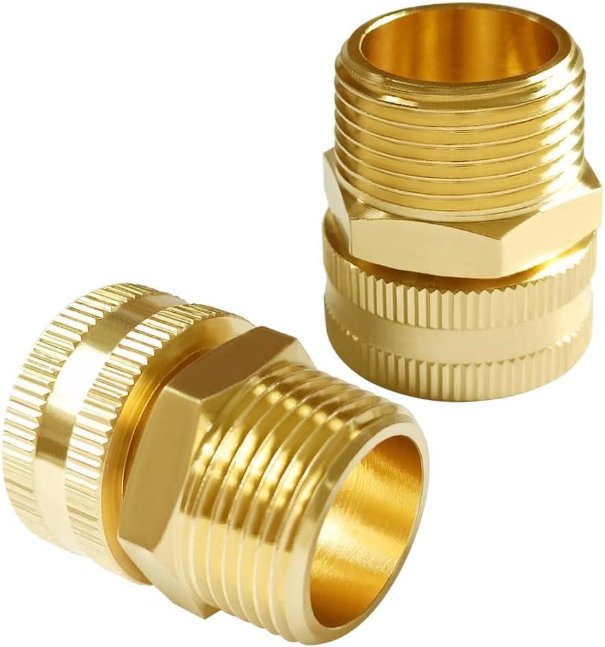 Joywayus Brass Swivel Pipe Fitting 3/4" GHT Female x 3/4" NPT Male Thread Garden Hose Threaded to Pipe Threaded Adapter (Pack of 2)