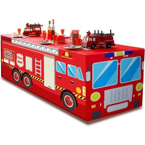 4Ft Fire Truck Birthday Party Tablecloth, Firefighter Party Decorations, Red 48" x 30" Polyester Rectangular Tablecloth for Kids Boys Firefighter Firetruck Theme Parties