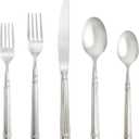FORTESSA Nyssa 18/10 Stainless Steel Flatware, 20 Piece Place Setting With Table Knives, Forks and Spoons (Service For 4), Dishwasher Safe, Mirrored