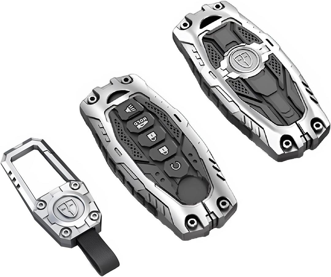 Heavy Metal Key Fob Cover Case Protector Suitable for Keychain, Altima Maxima Q60 Smart Remote Key fob Cover case Key Holder 5 Buttons car Accessories (Silvery)
