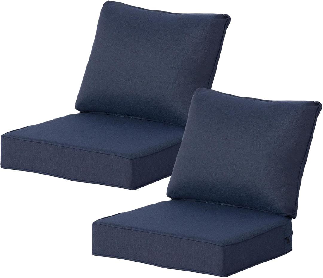 24x24 Inch Outdoor Deep Seat Cushions Set of 2, Curved Back Cover Only, Flat Thick High-Density Foam, Water-Resistant, Piped Edges & YKK Hidden Zipper for Patio Furniture,Midnight, 24"x24"x5.5"-2sets