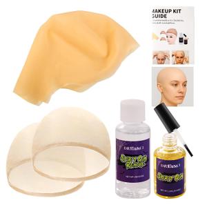 Bald Cap Halloween Makeup Kit, Latex Bald Wig Cap with Spirit Gum Adhesive & Remover for Woman Man Kids Professional Bald Cap Set for Cosplay,Sfx Halloween Costumes Party Theater look-with Instruction