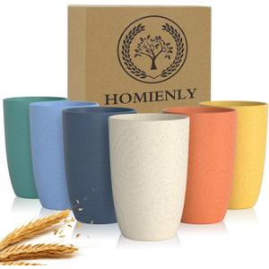 Homienly Plastic Cups Alternatives Unbreakable Drinking Glasses Wheat Straw Cup Sets for Kitchen Camping Party RV Stackable Water Tumblers Dishwasher Freezer & Microwave Safe 6 PCS (12OZ, Multi) (Colorful)