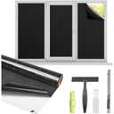 Dwersty Total Blackout Window Privacy Film Decorative Static Cling with Tools, Room Darkening Window Tint for Home, Black Out Window Cover Replacement Window Curtains Window Blinds,35.4"" by 157.4""