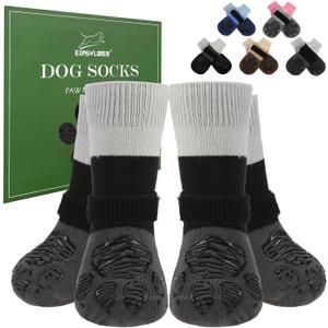 EXPAWLORER Anti Slip Dog Socks to Prevent Licking Paws, Dog Shoes for Cold Winter, Dog Booties for Hardwood Floors, Dog Boots & Paw Protectors with Grippers for Small Medium Large Senior Dogs Grey S