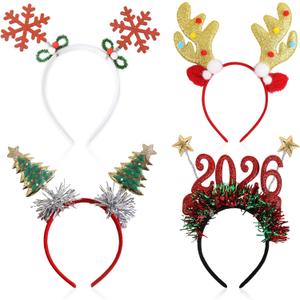 MDDRUIQI New Years Headbands for Women - 4 PCS Deer Antlers Headband | New Year Hats Accessories Party Favors Supplies - Xmas Gifts for Women | Holiday New Years Sweaters Dresses Outfits for Adults