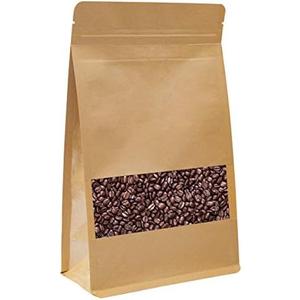 IDEALUX Stand Up Kraft Pouch Bags, Reusable Zip Lock Sealing & Notch Matte Transparent Window Bags, Resealable Zip Lock Food Storage Bag,11x7 + 3.14 Inches, Pack of 50