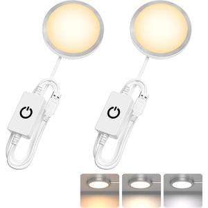 2 Pack Puck Lights 5V Single USB Powered,3 Color Temperature Adjustable & Dimmable Under Cabinet Light,3D Printer LED Lamp Kit for Cabinet,Wardrobe,Showcase