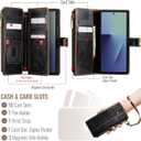 Vinich for Samsung Galaxy Z Fold 7 Wallet Case with Card Holder, Detachable Strap RFID Blocking Credit Slots Kickstand Shockproof Phone Cover Fit for Galaxy Z Fold 7 8.0" Luxury Coffee