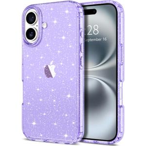 8 x Hython for iPhone 16 Case Glitter, Clear Glitter Sparkly Shiny Bling Sparkle Cute Cover, Anti-Scratch Soft TPU Thin Slim Fit Shockproof Protective Phone Cases for Women Girls, Purple Glitter