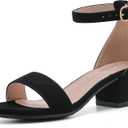 LAURMOSA Girls High Heels Sandal for Girls Open Toe Ankle Buckle Strap Dress Shoes for Little Big Kids in Wedding Party Block Chunky Pump Sandals (Black) Size 5