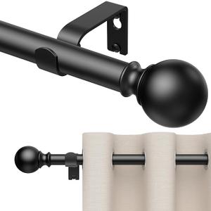 Curtain Rods 92 Inch for Window 84 Inch, Adjustable Length Heavy Duty Decorative Finials Diameter 7/8 inch Black, 18-92 inch (win 84 inch)