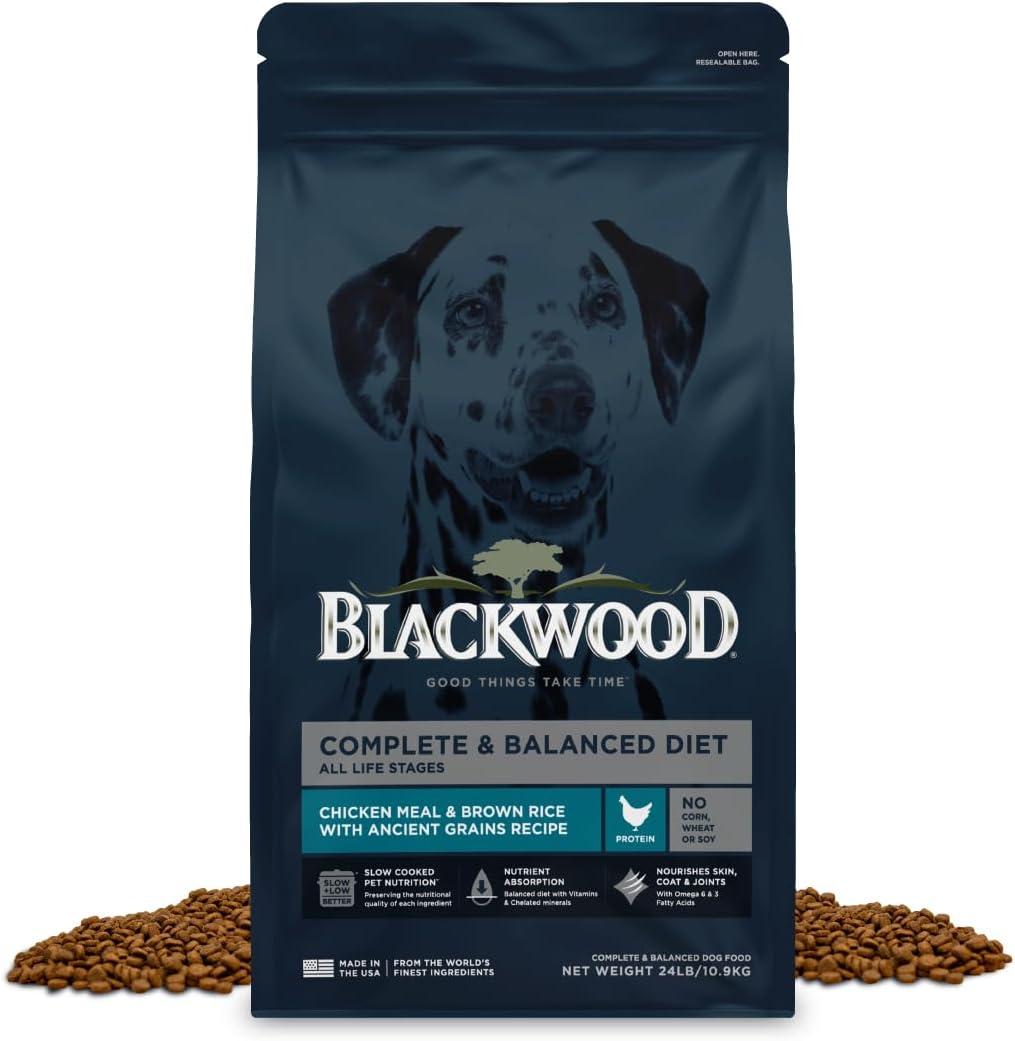 Blackwood Complete & Balanced Diet Dry Dog Food, Chicken Meal & Brown Rice with Ancient Grains, 24 Pound Bag, Slow Cooked with Vitamins & Minerals BDD: 10-16-26