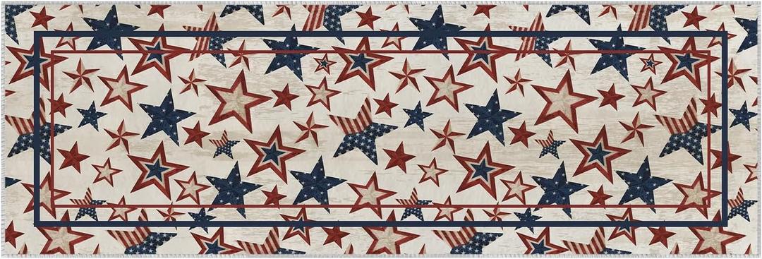 Artoid Mode America Stars Memorial Day Runner Rug, 4th of July Patriotic Home Decor Low-Profile Non-Slip Washable Area Rug for Entryway Bedroom Kitchen Laundry Room Indoor 2x6 Feet
