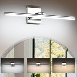 LED Bathroom Vanity Light, Modern Bathroom Light Fixture Over Mirror (3000K/4000K/6000K, Dimmable), Vanity Light Bar with Angle Adjustable, 24 Inch, Chrome