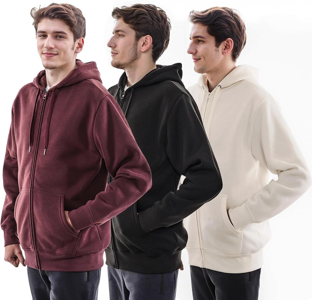 3 Pack Mens Fleece Hoodie Long Sleeve Lightweight Athletic Workout Sweatshirt for Men with Pockets (S)