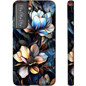 for Samsung Galaxy S22,Dual-Layer Hard Shell+Silicone Cover-Shockproof Protective Phone Case for Women Girls- Vintage Magnolia Flowers