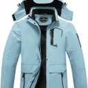ASPO Women's Ski Jacket Waterproof Winter Jacket Insulated Warm Fleece Lined Windproof Snow Coats with Hood Snowboarding (Blue, L)