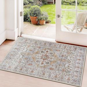 Washable Hallway Runner Rug 2x3: Non Slip Runner Rugs with Rubber Backing Soft Kitchen Rug Farmhouse Distressed Carpet Runner for Living Room Bedroom Bathroom (Turmeric/Grey, 2X3)