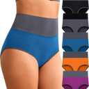 Eiggam High Waisted Underwear for Women Tummy Control Panties Cotton Briefs Full Coverage Breathable Underwear Packs Women (Large)