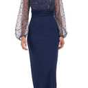 JS Collections Women's Logan Illusion Column Gown, Size 2, Navy