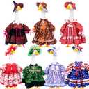 7 Sets Lolita Holiday Porch Goose Outfits 23" Fall Autumn Goose Clothes Dress and Hat Costume Set for Halloween Thanksgiving Day Birthday Patio Yard Lawn Statue Decor