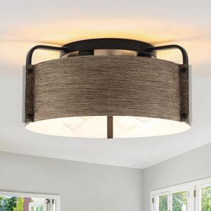 Flush Mount Ceiling Light, 4-Light Farmhouse Ceiling Light Fixture Metal Wood Grain Finish Close to Ceiling Lights for Living Room Kitchen Island Dining Room, E26 Base(Not Included Blub)