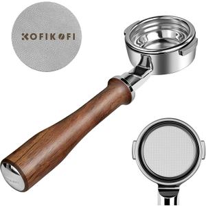 KOFIKOFI 58mm Bottomless Portafilter for Breville Dual Boiler, Oracle, Oracle Touch, BES900XL, BES920XL, BES980XL, BES990BSS, 2-Ears Walnut Naked Portafilter Included 18g Filter Basket
