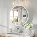 Keonjinn 20 Inch Round Medicine Cabinet with Mirror, White Surface Mount Only Mirror Medicine Cabinet, Modern Medicine Cabinets with Mirror, Metal Framed Bathroom Vanity Mirror with Storage