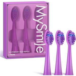 MySmile DY156 Electric Toothbrush Replacement Heads, Compatible for MySmile DY156 Sonic Toothbrush, 3 Packs (Purple) (Medium)