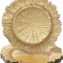 MAONAME Round 13" Gold Charger Plates, Set of 6, Reef Plate Chargers for Dinner Plates, Plastic Table Chargers for Wedding, Thanksgiving, Christmas