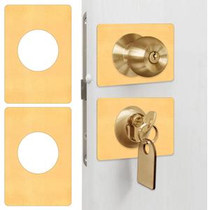 LEIFIDE 2 Pcs Door Knob Reinforcement Plate Stainless Steel Door Lock Repair Plate Bracket with 4 Pcs Adhesive Tapes Prevent Lock Loose or Wobbly(Gold)