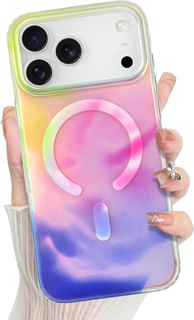 Magnetic for iPhone 17 Pro Case for Women Girls Stylish Colorful Iridescent Phone Case Compatible with Magsafe, Slim Fit Shockproof Protective Cover, Colorful