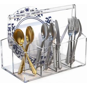 Silverware Organizer Party Utensil Holder, Acrylic Utensil Caddy | Countertop Cutlery Caddy for Knives, Forks, Spoons & Napkins | Space-Saver for Picnic, Buffet & Dining Organization