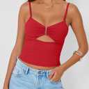 Trendy Queen Going Out Tops for Women Sexy Cute Y2K Camisole Spaghetti Strap Tank Clothes Summer Beach Vacation Outfits 2026 (Red, S)