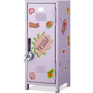 Vercraft Mini Locker with Lock Keys Stickers 10.8inch Small Storage Locker Desk Locker Metal Small Locker Miniature Storage Locker Functional Safe Metal Locker for Desktop Bedroom Home Office (Purple)
