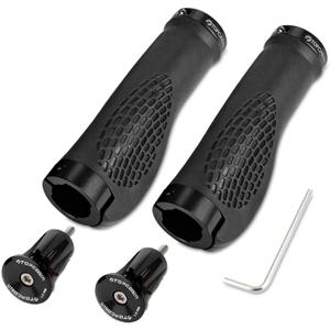 Ergonomic Bike Grips - Widen Holding Rubber Grips with Aluminum LockGrips for Mountain & Road Bikes ((Aluminum lock plug+Grips) Black 1 Pair)