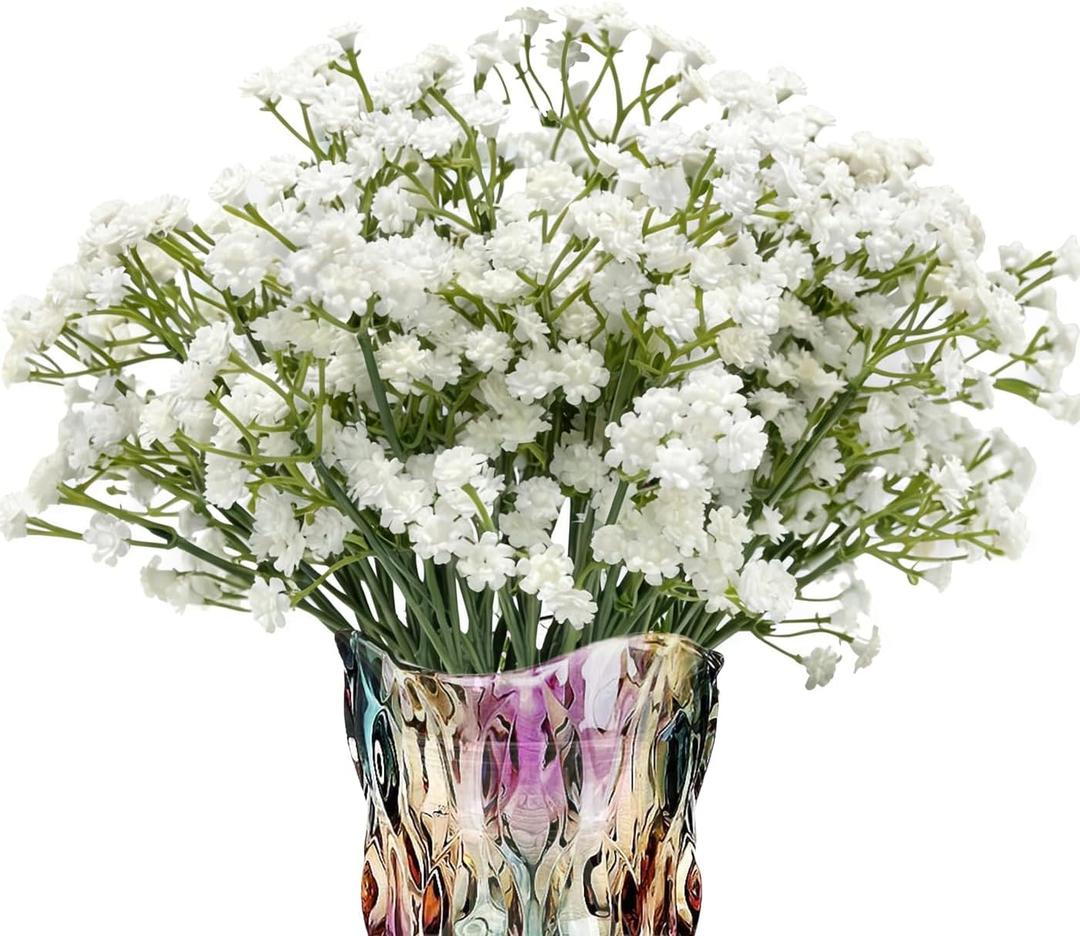 7-Pcs 21 Secure-Stem Realistic Artificial White Babys Breath (Gypsophila) Flowers with No-Shedding Design  Perfect for Wedding Centerpieces, Home Decor & Vase Fillers