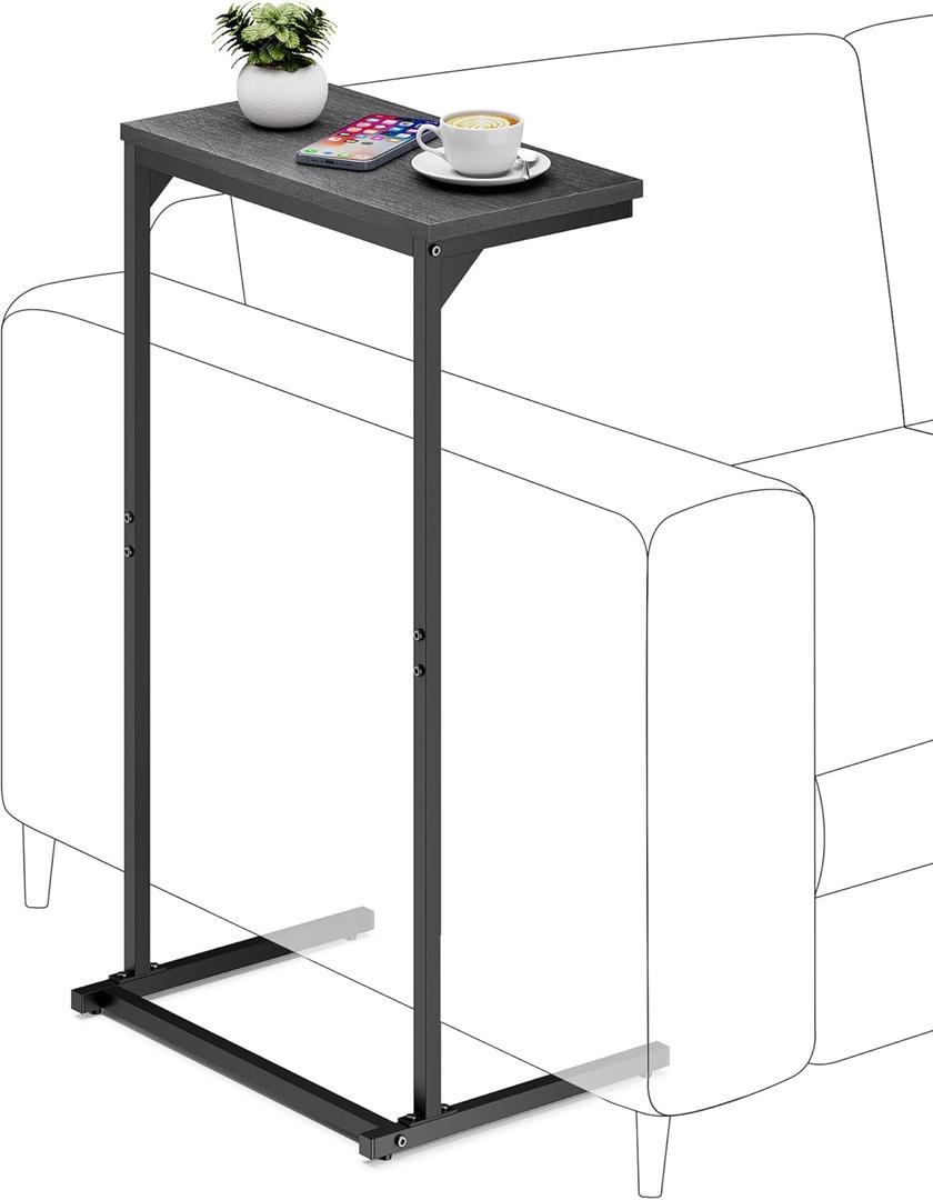 TUTOTAK C Shaped End Table, Tray Table, Small Side Table, 28.7 inch Tall Couch Table, Tv Tray, Sofa Table, Living Room, Bed Room, Black TB01BK071