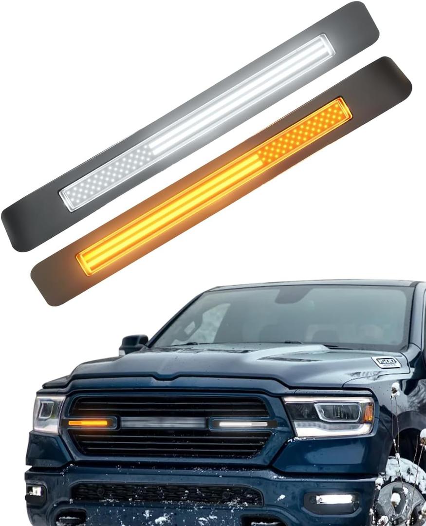 LED Grille Light Bars for 2019-2024 Dodge Ram 1500 Laramie Raptor Bumper Marker Lights with Sequential DRL and Turn Signals (Style with Stars)