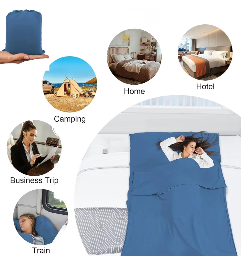 Sleeping Bag Liner Travel Sheets for Hotel Camping Sheets Travel Bed Sheets for Hotel Lightweight Single &Double Compact Sleeping Bag Sack Breathable Travel Sleeping Bag for Hotels Adult Compact Sacks, Blue, 82.7 X 70.8 Inch